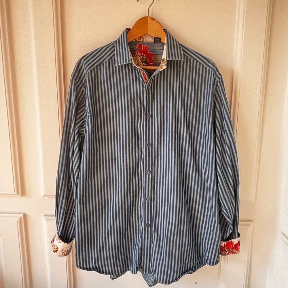 Robert Graham Striped Button Down Shirt XL – Contrast Cuffs